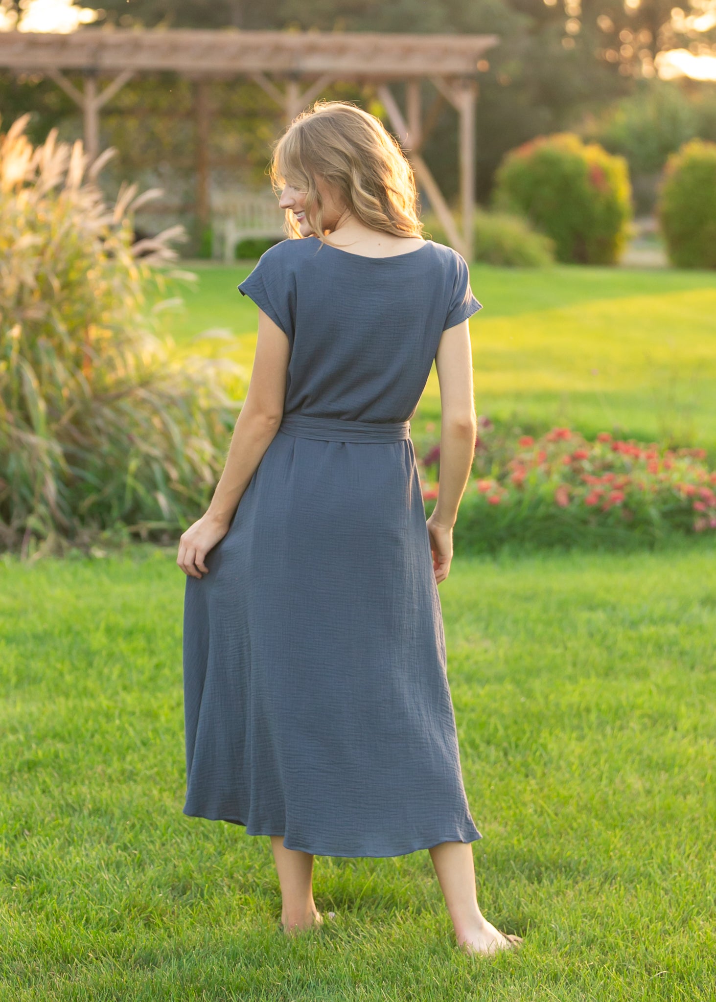 Lily Navy Gauze Belted Midi Dress