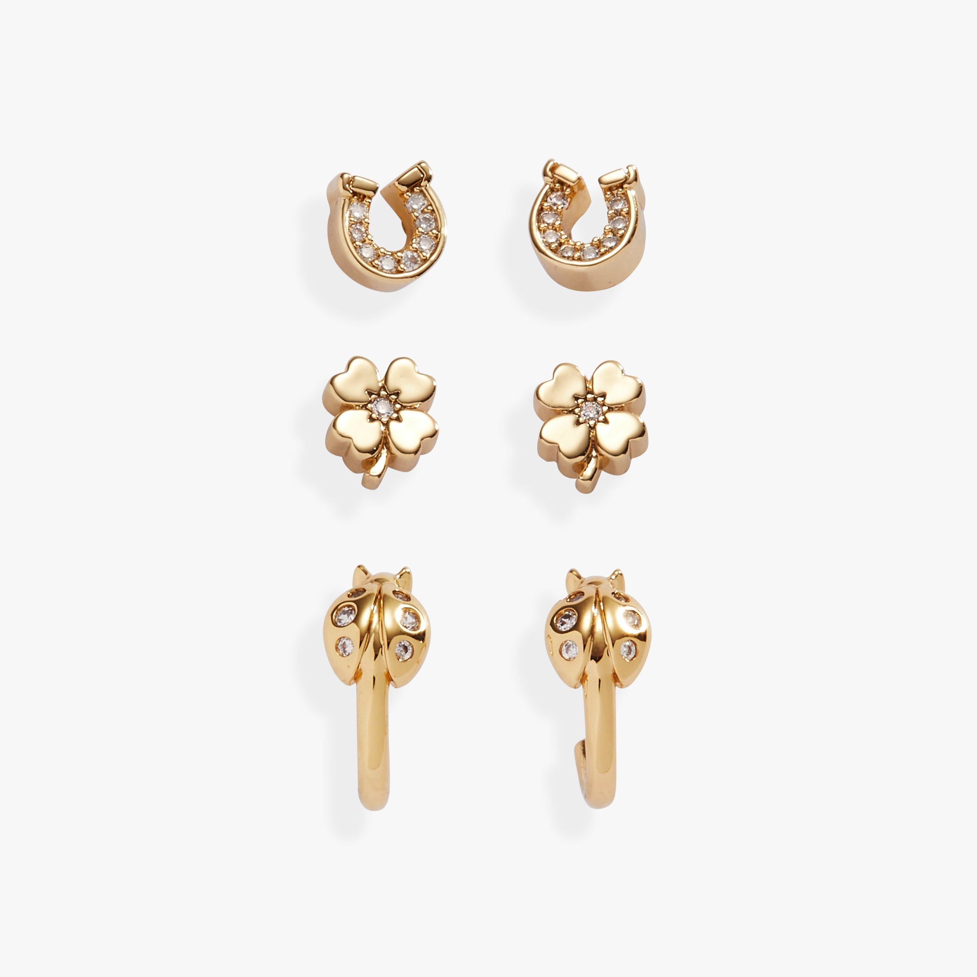 Love And Luck Stud & Hoop Earrings Set Of 3