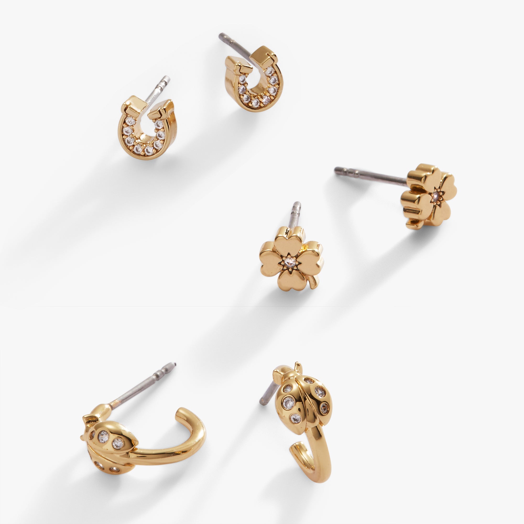 Love And Luck Stud & Hoop Earrings Set Of 3