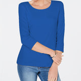 Karen Scott Women's Cotton 3/4-Sleeve Top Blue Size Small