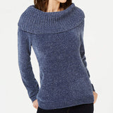 INC International Concepts Women's Chenille Cowl-Neck Sweater Navy Size Medium
