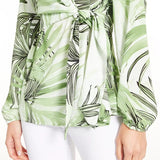 Alfani Women's Petite Printed Bell-Sleeve Top Green Size Small