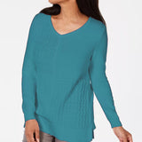 Karen Scott Women's Cotton Mixed-Stitch Sweater Blue Size Medium