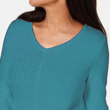 Karen Scott Women's Cotton Mixed-Stitch Sweater Blue Size Medium