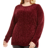 Karen Scott Women's Plus Chenille Cable-Knit Sweater Merlot Size 1X