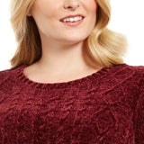 Karen Scott Women's Plus Chenille Cable-Knit Sweater Merlot Size 1X