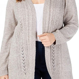 Karen Scott Women's Plus Size Pointelle Open-Front Cardigan Gull Marl Size 3X