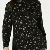 Karen Scott Women's Snowy Glory Mock-Neck Top Black Size Small