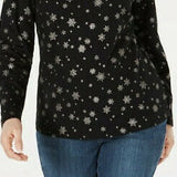 Karen Scott Women's Snowy Glory Mock-Neck Top Black Size Small