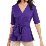 Alfani Women's Faux-Wrap Tie-Front Peplum Blouse Blue Size Medium