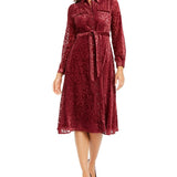 Alfani Women's Velvet Burnout Belted Shirtdress Maroon Size 8