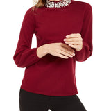 Alfani Women's Pearl-Neck Blouson Sweater Wine Size Large
