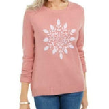 Karen Scott Women's Snowflake Applique Sweater Pink Size Large