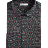 Bar III Men's Slim-Fit Performance Stretch Rose Arch-Print Dress Shirt Black Size 32-33