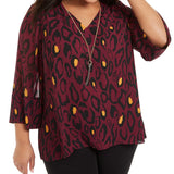 JM Collection Women'sCollection Plus Size Animal-Print Blouse & Necklace  Purple Size 3 Extra Large