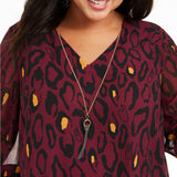 JM Collection Women'sCollection Plus Size Animal-Print Blouse & Necklace  Purple Size 3 Extra Large