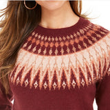 Style & Co Women's Fair Isle Crewneck Sweater Wine Size Medium