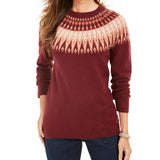 Style & Co Women's Fair Isle Crewneck Sweater Wine Size Medium