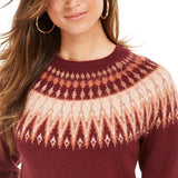 Style & Co Women's Fair Isle Crewneck Sweater Wine