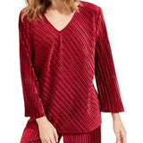 Alfani Women'sV-Neck Ribbed Velvet Top Wine Size Medium