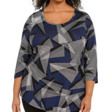 JM Collection Women's Plus Size Scoop-Neck Printed Top Blue Size Extra Large