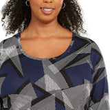JM Collection Women's Plus Size Scoop-Neck Printed Top Blue Size Extra Large