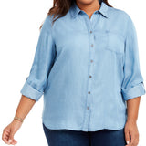 Style & Co Women's Plus Size Chambray Button-Up Shirt Blue Size Extra Large