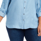 Style & Co Women's Plus Size Chambray Button-Up Shirt Blue Size Extra Large