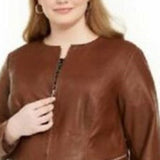Alfani Women's Plus  Size Faux Leather Zipper Jacket Med Brown Size 2X