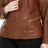 Alfani Women's Plus  Size Faux Leather Zipper Jacket Med Brown Size 2X