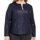 Alfani Women's Plus Size Faux Leather Zipper Jacket  Blue Size 3 Extra Large