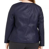 Alfani Women's Plus Size Faux Leather Zipper Jacket  Blue Size 3 Extra Large