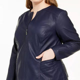 Alfani Women's Plus Size Faux Leather Zipper Jacket  Blue Size 3 Extra Large