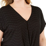 INC International Concepts Women's Plus Size Eyelet Twist-Front Top  Black Size 2 Extra Large