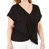 INC International Concepts Women's Eyelet Twist Front Top Black Size 1X