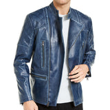 INC International Concepts Men's Braxton Faux Leather Moto Jacket Dark Blue Size Medium
