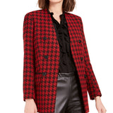 Bar III Women's Houndstooth Collarless Double-Breasted Jacket Black Size 2