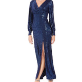 Nightway Women's Sequin Wrap Gown Navy