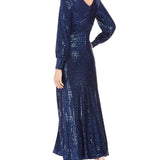 Nightway Women's Sequin Wrap Gown Navy