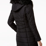 Maralyn & Me Juniors' Hooded Faux-Fur-Trim Puffer Coat Black Size Small