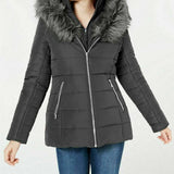 Maralyn & Me Women's Hooded Faux-Faux-Trim Puffer Coat Charcoal Size Extra Small
