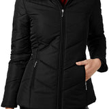 Maralyn & Me Women's Juniors' Hooded Faux-Faux-Trim Puffer Coat Black Size Extra Small