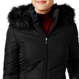Maralyn & Me Women's Juniors' Hooded Faux-Faux-Trim Puffer Coat Black Size Extra Small