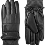 Isotoner Signature Men's Faux-Leather Sleekheat Gloves Black Size Medium