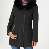 Maralyn & Me Juniors'  Faux-Faux-Trim Hooded Coat Black Size Small