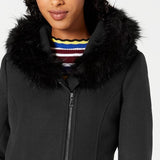 Maralyn & Me Women's Juniors' Faux-Fur-Trim Hooded Coat Gray Size Small
