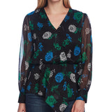 Vince Camuto Women's Floral-Print Cinched-Waist Top Gray Size Medium