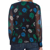 Vince Camuto Women's Floral-Print Cinched-Waist Top Gray Size Medium