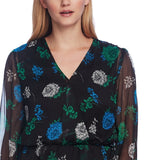 Vince Camuto Women's Floral-Print Cinched-Waist Top Gray Size Medium