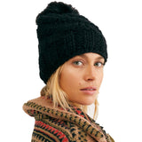 Free People Women's High Line Pom Beanie Hat Black One Size